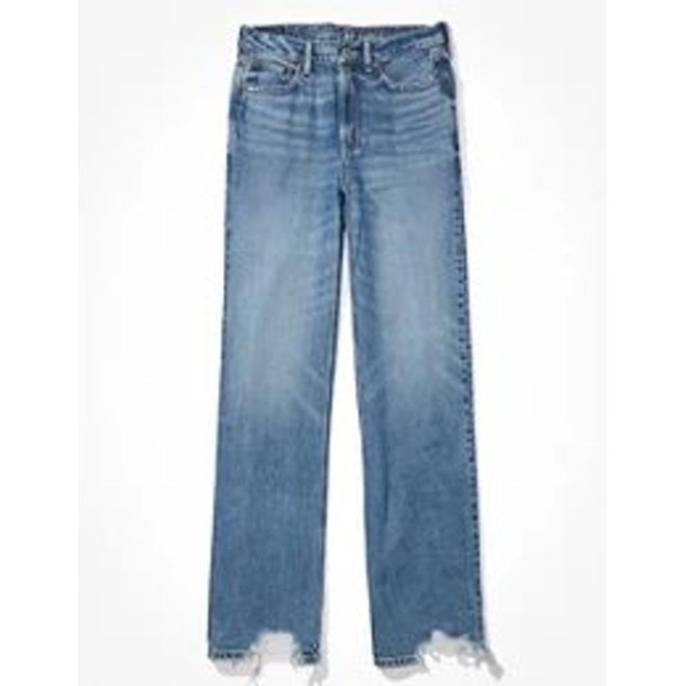 American Eagle Baggy Wide Leg Jeans Womens 0 Light Wash Dreamy Drape Raw Hem
